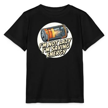 I save energy – battery saying - Stanley/Stella MINI CREATOR Kids’ T-Shirt - black - Front - Mikhail (115cm)