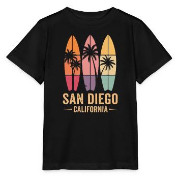 Surfer Palm Trees Retro San Diego - Stanley/Stella MINI CREATOR Kids’ T-Shirt - black - Front - Mikhail (115cm)