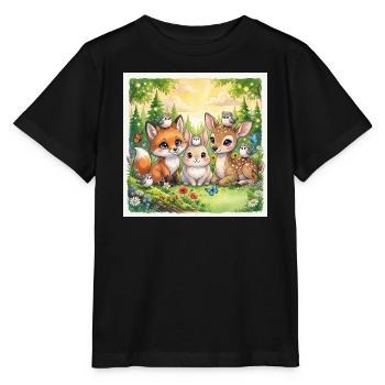 Amis mignons des bois – Fantasme Renard, Lapin et Cerf - T-shirt bio MINI CREATOR Stanley/Stella Enfant - noir - Devant - Mikhail (115cm)