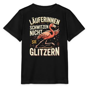 Läuferinnen Schwitzen nicht sie Glitzer Flamingo  - Stanley/Stella Kinder T-Shirt MINI CREATOR  - Schwarz - Vorne - Mikhail (115cm)