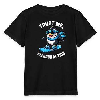 Pinguin auf Snowboard Wintersport Spruch - Stanley/Stella Kinder T-Shirt MINI CREATOR  - Schwarz - Vorne - Mikhail (115cm)