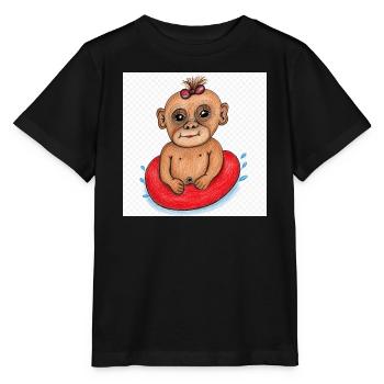 Petit Singe sur un bateau pneumatique rouge - T-shirt bio MINI CREATOR Stanley/Stella Enfant - noir - Devant - Mikhail (115cm)