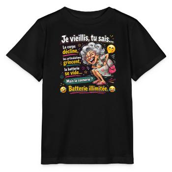 T-shirt Humour Vieillesse Je Vieillis Tu Sais Batt - T-shirt bio MINI CREATOR Stanley/Stella Enfant - noir - Devant - Mikhail (115cm)