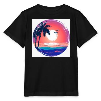 Sunset Palm Circle Ocean Glow - Stanley/Stella MINI CREATOR Kids’ T-Shirt - black - Front - Mikhail (115cm)