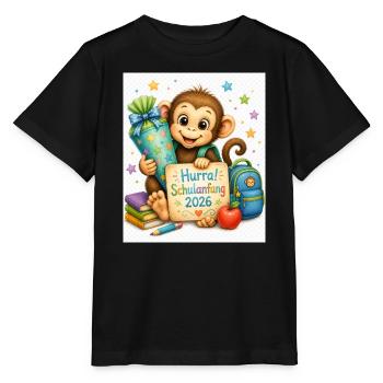 Schulanfang Affe 2026 Geschenk - Stanley/Stella Kinder T-Shirt MINI CREATOR  - Schwarz - Vorne - Mikhail (115cm)