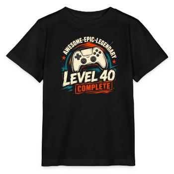 Level 40: Geschenk zum 40 abgeschlossen. Geburtstag - Stanley/Stella Kinder T-Shirt MINI CREATOR  - Schwarz - Vorne - Mikhail (115cm)