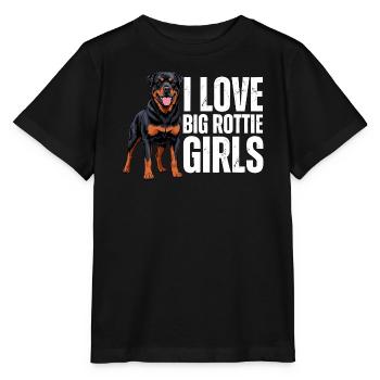 I Love Big Rottie Girls Rottweiler Hund - Stanley/Stella Kinder T-Shirt MINI CREATOR  - Schwarz - Vorne - Mikhail (115cm)