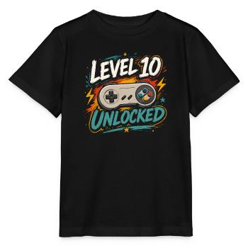Level 10 freigeschaltetes 10-Jahres-Jubiläums-D-Geschenk - Stanley/Stella Kinder T-Shirt MINI CREATOR  - Schwarz - Vorne - Mikhail (115cm)
