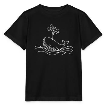 Whale One Line Water Fountain Sea Motif - Stanley/Stella MINI CREATOR Kids’ T-Shirt - black - Front - Mikhail (115cm)