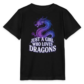 Drachenliebe: Girl liebt Drachen - Stanley/Stella Kinder T-Shirt MINI CREATOR  - Schwarz - Vorne - Mikhail (115cm)