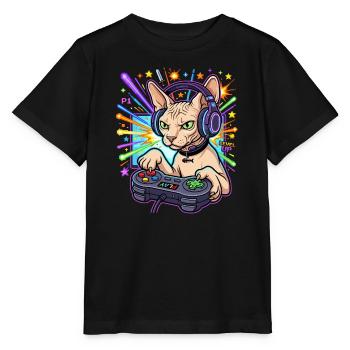 Sphynx Cat Gamer - Stanley/Stella Kinder T-Shirt MINI CREATOR  - Schwarz - Vorne - Mikhail (115cm)