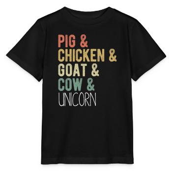 Schwein, Huhn, Ziegen, Kuh, Einhorn, Snillfarm - Stanley/Stella Kinder T-Shirt MINI CREATOR  - Schwarz - Vorne - Mikhail (115cm)