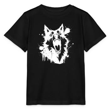 Wolf howling in white splatter shards - Stanley/Stella MINI CREATOR Kids’ T-Shirt - black - Front - Mikhail (115cm)