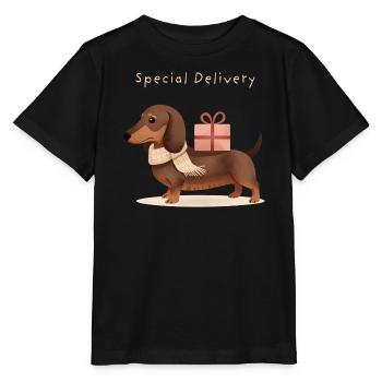 Special Delivery Dachshund Gift Christmas - Stanley/Stella MINI CREATOR Kids’ T-Shirt - black - Front - Mikhail (115cm)
