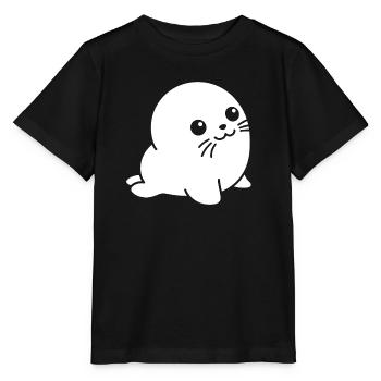 Baby seal silhouette with big eyes animal motif - Stanley/Stella MINI CREATOR Kids’ T-Shirt - black - Front - Mikhail (115cm)