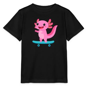 Kawaii Axolotln on Skateboard – Cute Animal - Stanley/Stella MINI CREATOR Kids’ T-Shirt - black - Front - Mikhail (115cm)