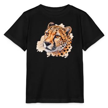 Watercolor look cheetah head - Stanley/Stella MINI CREATOR Kids’ T-Shirt - black - Front - Mikhail (115cm)