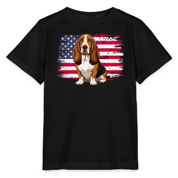 Patriotic Basset Hound - US Flag Dog Mom Dad - Stanley/Stella MINI CREATOR Kids’ T-Shirt - black - Front - Mikhail (115cm)