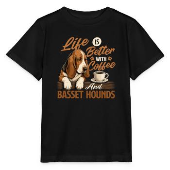 Coffee And Basset Hounds - Dog Mom Coffee Lover - Stanley/Stella MINI CREATOR Kids’ T-Shirt - black - Front - Mikhail (115cm)