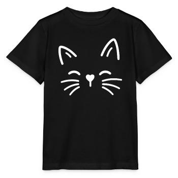 Cute cat with heart nose - Stanley/Stella MINI CREATOR Kids’ T-Shirt - black - Front - Mikhail (115cm)