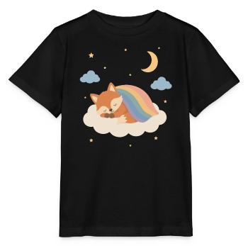 Sleeping fox under the rainbow - Stanley/Stella MINI CREATOR Kids’ T-Shirt - black - Front - Mikhail (115cm)