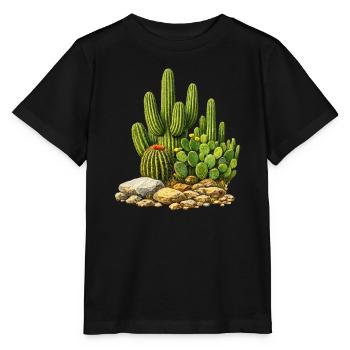 Cacti with flowers - Stanley/Stella MINI CREATOR Kids’ T-Shirt - black - Front - Mikhail (115cm)