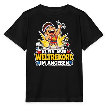 Kleiner Gewichtheber Comic Weltrekord im Angeben - Stanley/Stella Kinder T-Shirt MINI CREATOR  - Schwarz - Vorne - Mikhail (115cm)