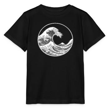 Japanese Wave & Fuji – Ukiyo-e Circle Design Wei - Stanley/Stella MINI CREATOR Kids’ T-Shirt - black - Front - Mikhail (115cm)