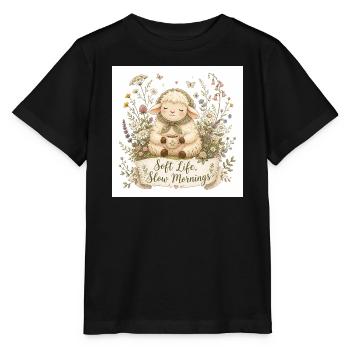 Tender lamb with morning coffee - Stanley/Stella MINI CREATOR Kids’ T-Shirt - black - Front - Mikhail (115cm)
