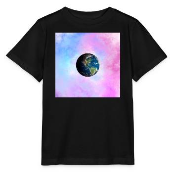 Earth globe in front of pastel galaxy - Stanley/Stella MINI CREATOR Kids’ T-Shirt - black - Front - Mikhail (115cm)