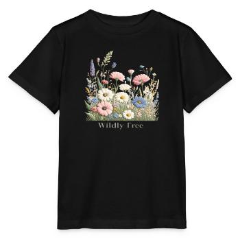 Colorful Flower Meadow – Happy Summer Nature Graphic - Stanley/Stella MINI CREATOR Kids’ T-Shirt - black - Front - Mikhail (115cm)