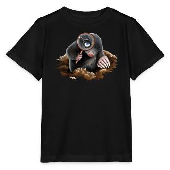 Curious Burrow Detective: Magnifying Mole - Stanley/Stella MINI CREATOR Kids’ T-Shirt - black - Front - Mikhail (115cm)