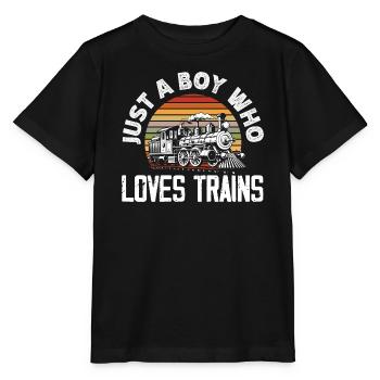 Only A Boy Who Loves Trains Retro Vintage - Stanley/Stella MINI CREATOR Kids’ T-Shirt - black - Front - Mikhail (115cm)