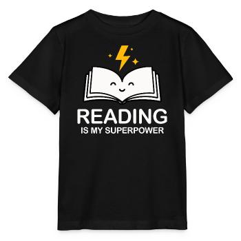 Reading Is My Superpower | Book Lover Shirt - Stanley/Stella MINI CREATOR Kids’ T-Shirt - black - Front - Mikhail (115cm)
