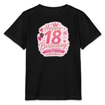 Pink 18th Birthday Adventure Badge - Stanley/Stella MINI CREATOR Kids’ T-Shirt - black - Front - Mikhail (115cm)