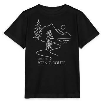 cyclist woman mountains Take the Scenic Route - Stanley/Stella Kinder T-Shirt MINI CREATOR  - Schwarz - Vorne - Mikhail (115cm)
