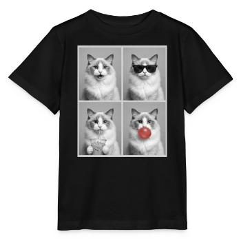 Katzen Perser Katze - Stanley/Stella Kinder T-Shirt MINI CREATOR  - Schwarz - Vorne - Mikhail (115cm)
