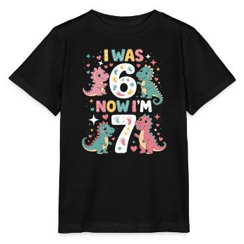 Ich war 6, jetzt 7, Dino Geburtstag. - Stanley/Stella Kinder T-Shirt MINI CREATOR  - Schwarz - Vorne - Mikhail (115cm)