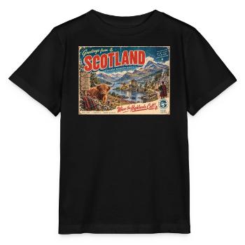 Grüße aus Schottland Retro-Postkarte - Stanley/Stella Kinder T-Shirt MINI CREATOR  - Schwarz - Vorne - Mikhail (115cm)