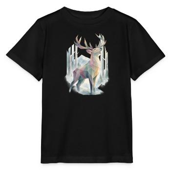 Pastell-Polygonhirsch im Winterwald - Stanley/Stella Kinder T-Shirt MINI CREATOR  - Schwarz - Vorne - Mikhail (115cm)