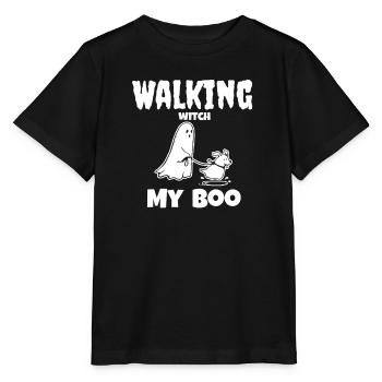 Halloween-Geist mit Hund – Spaziergänge mit meinem Schatz - Stanley/Stella Kinder T-Shirt MINI CREATOR  - Schwarz - Vorne - Mikhail (115cm)