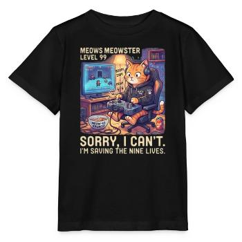 Meowster Level 99 Katzengamer - Stanley/Stella Kinder T-Shirt MINI CREATOR  - Schwarz - Vorne - Mikhail (115cm)