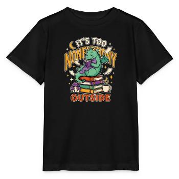 Drachen liest draußen gemütliche Bücher - Stanley/Stella Kinder T-Shirt MINI CREATOR  - Schwarz - Vorne - Mikhail (115cm)
