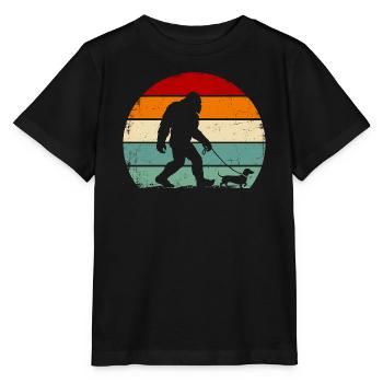 Bigfoot Walking a Dog Funny Dachshund - Stanley/Stella Kinder T-Shirt MINI CREATOR  - Schwarz - Vorne - Mikhail (115cm)