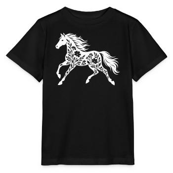 Blumenpferd Silhouette - Stanley/Stella Kinder T-Shirt MINI CREATOR  - Schwarz - Vorne - Mikhail (115cm)