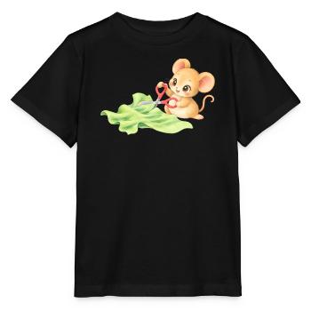 Maus - Niedliches Mäuschen schneidet Stoff - Stanley/Stella Kinder T-Shirt MINI CREATOR  - Schwarz - Vorne - Mikhail (115cm)
