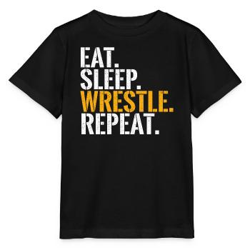 Eat, Sleep Wrestle Wiederholung – Wrestler Grappling - Stanley/Stella Kinder T-Shirt MINI CREATOR  - Schwarz - Vorne - Mikhail (115cm)
