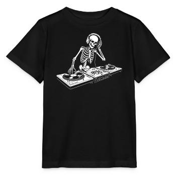 DJ Skeleton in Kopfhörern - Stanley/Stella Kinder T-Shirt MINI CREATOR  - Schwarz - Vorne - Mikhail (115cm)