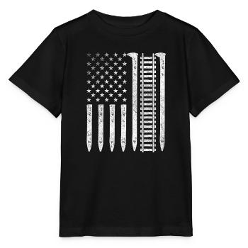 Railroad Spike US-Flagge – Patriotischer Eisenbahner - Stanley/Stella Kinder T-Shirt MINI CREATOR  - Schwarz - Vorne - Mikhail (115cm)