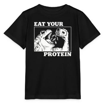 Iss dein Protein lustiger Frosch - Stanley/Stella Kinder T-Shirt MINI CREATOR  - Schwarz - Vorne - Mikhail (115cm)